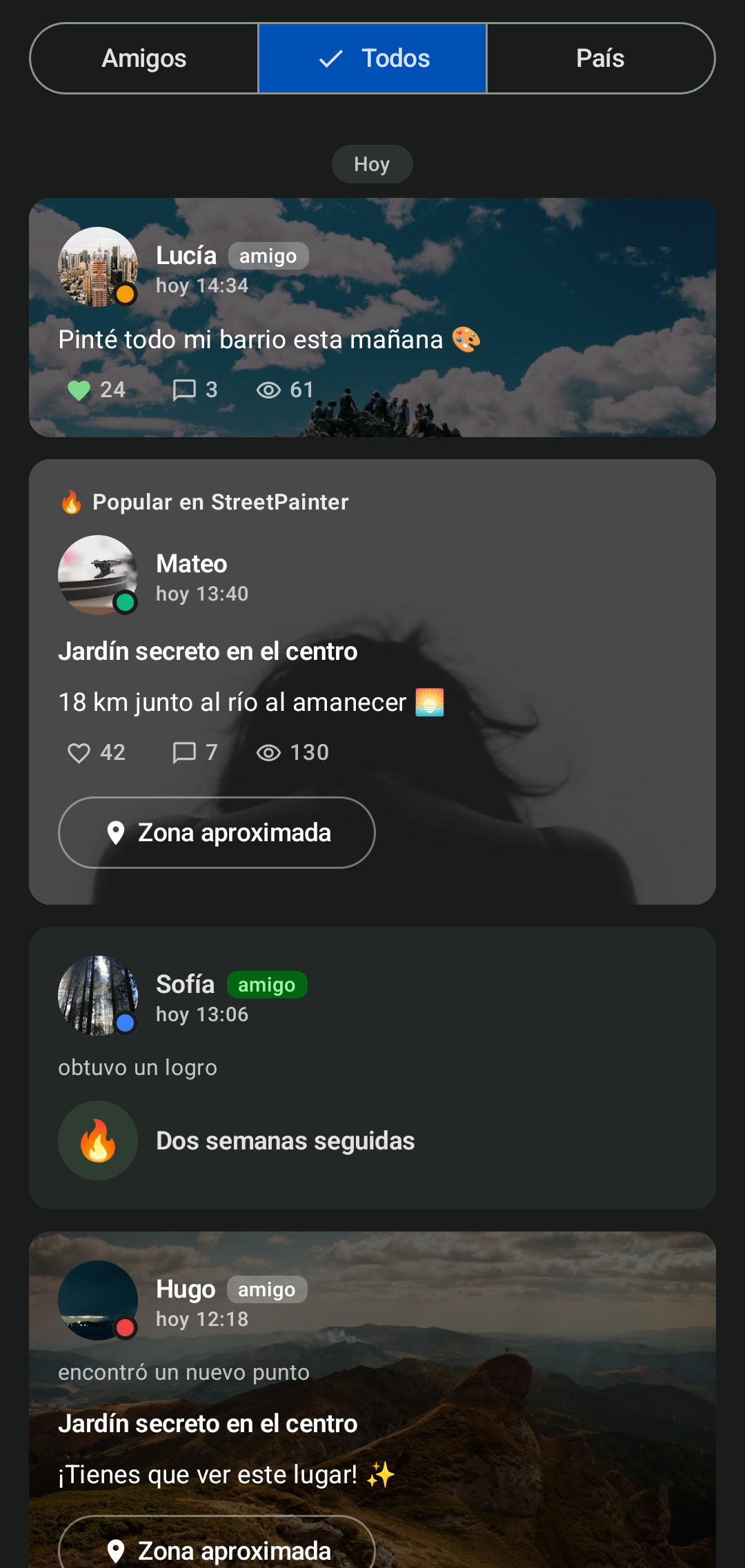 Captura de la app StreetPainter — Comunidad