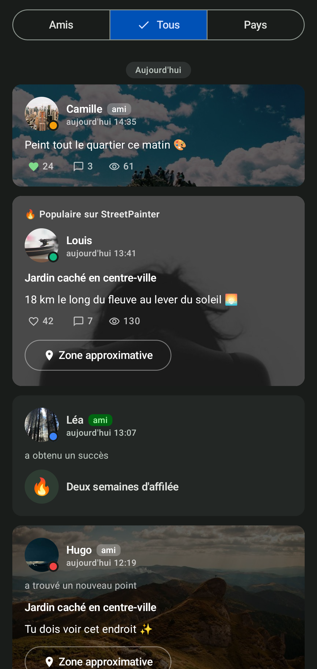 Capture d'écran de l'app StreetPainter — Communauté