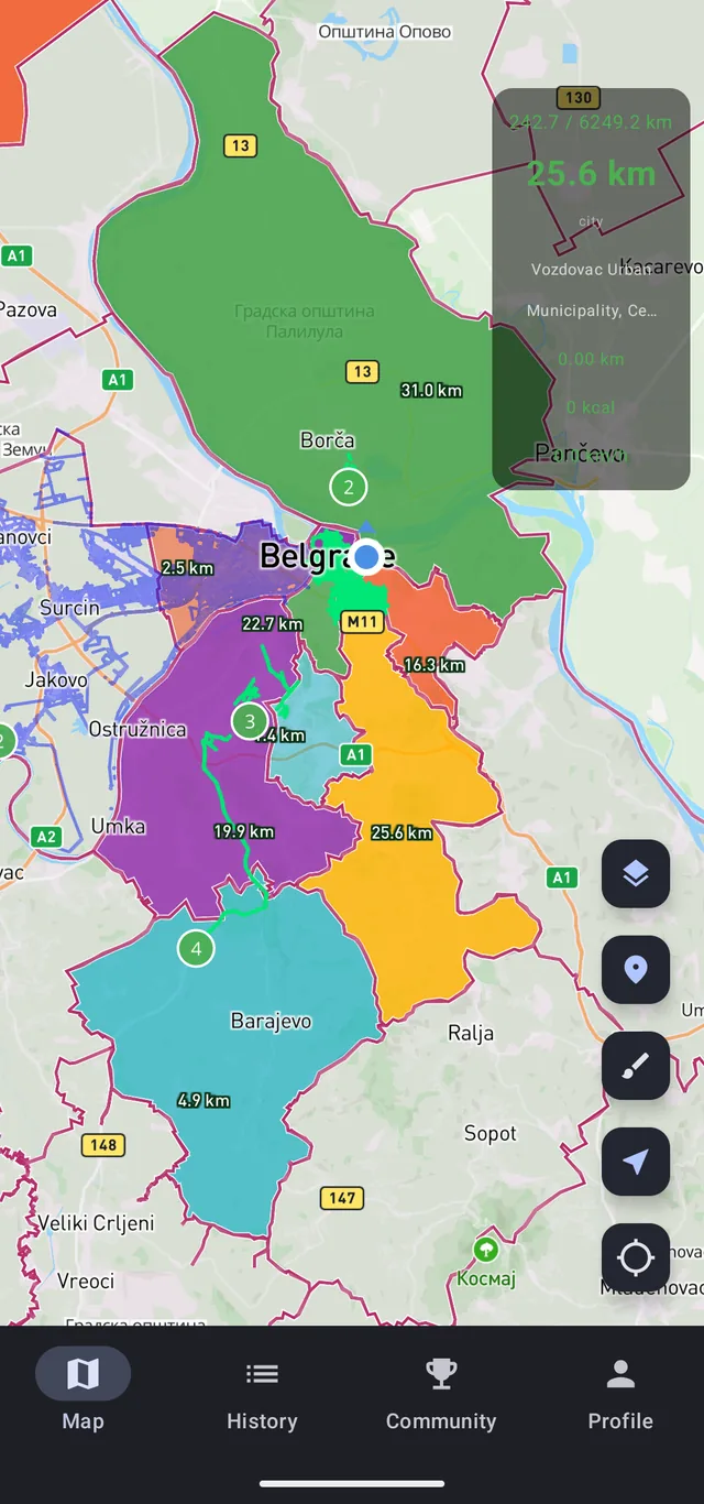 Regionsabdeckung in StreetPainter mit Kilometern pro Zone