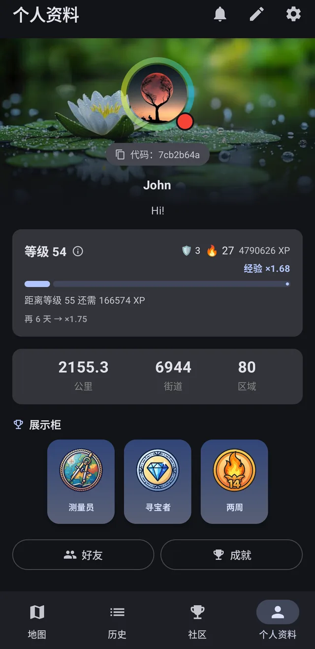 StreetPainter 截图: 个人主页和等级