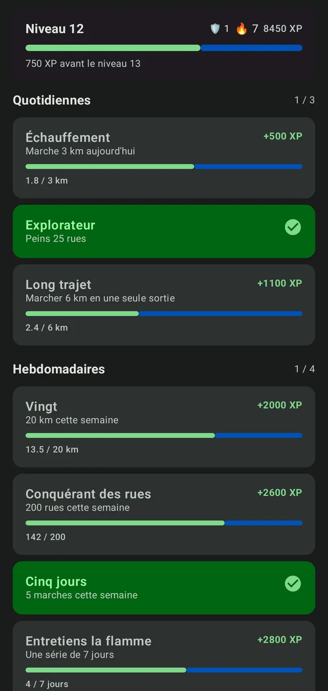 Objectifs quotidiens et hebdomadaires dans StreetPainter