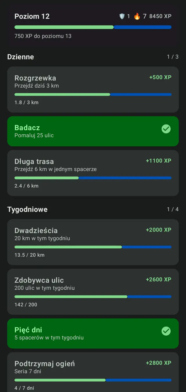 Zadania dzienne i tygodniowe w StreetPainter